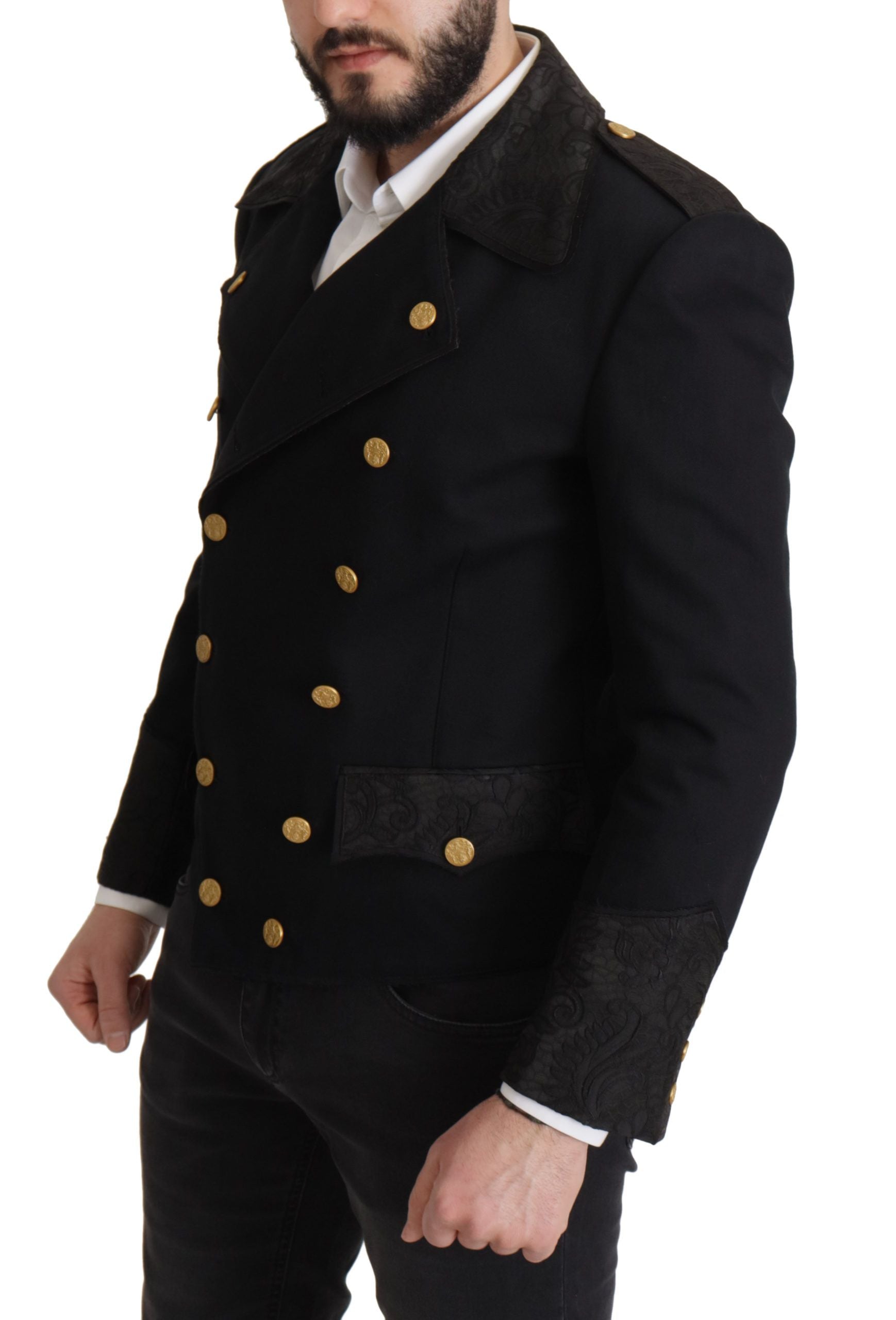 Dolce & Gabbana Black Button Embellished Cotton Blend Jacket - DEA STILOSA MILANO