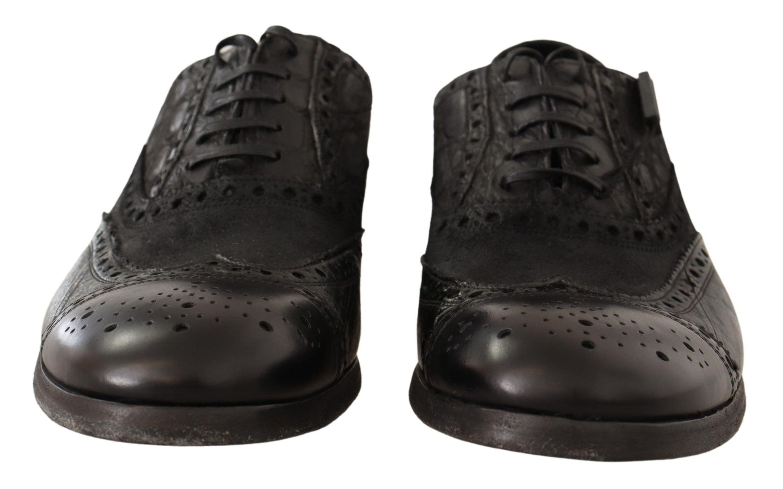 Dolce & Gabbana Black Leather Brogue Wing Tip Men Formal Shoes - DEA STILOSA MILANO