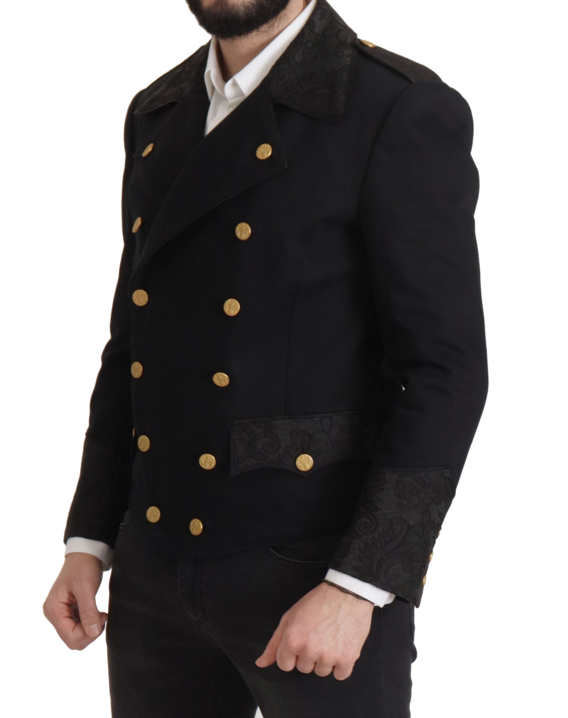 Dolce & Gabbana Black Button Embellished Cotton Blend Jacket - DEA STILOSA MILANO