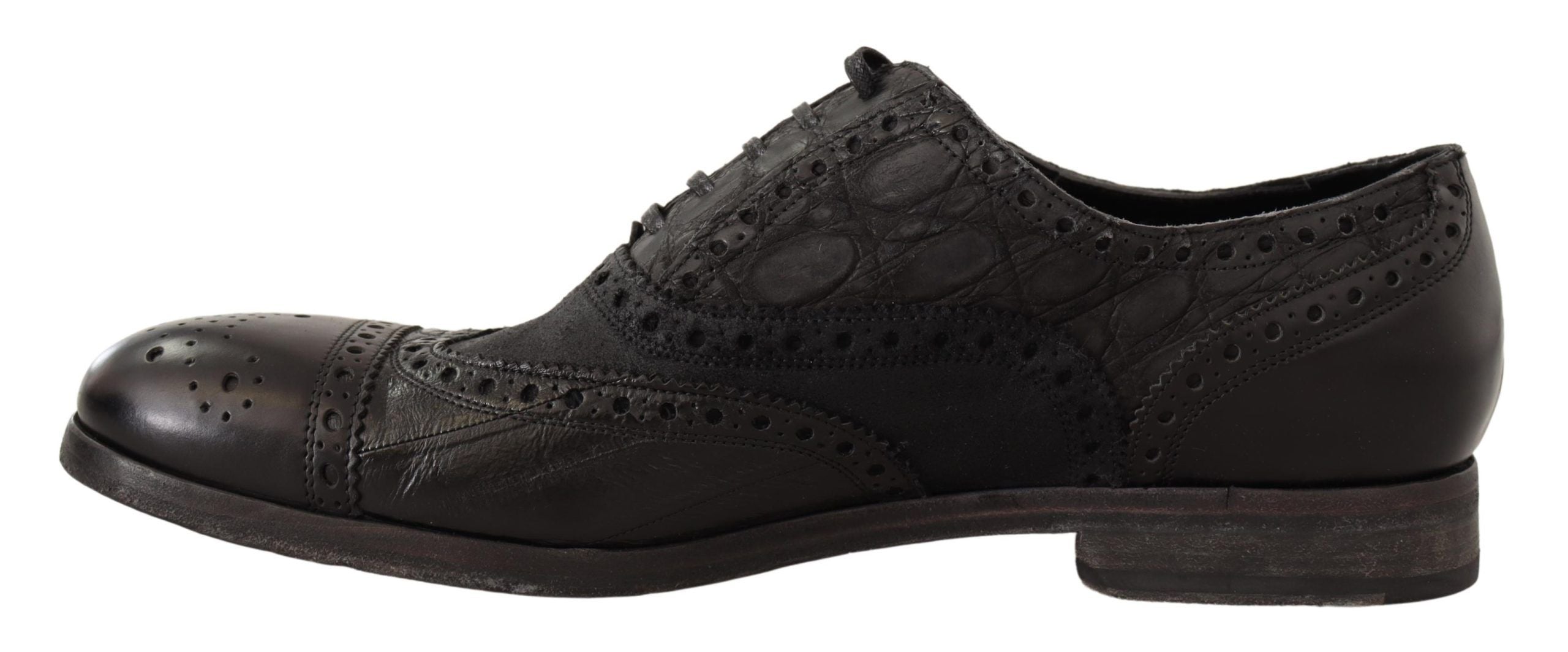 Dolce & Gabbana Black Leather Brogue Wing Tip Men Formal Shoes - DEA STILOSA MILANO