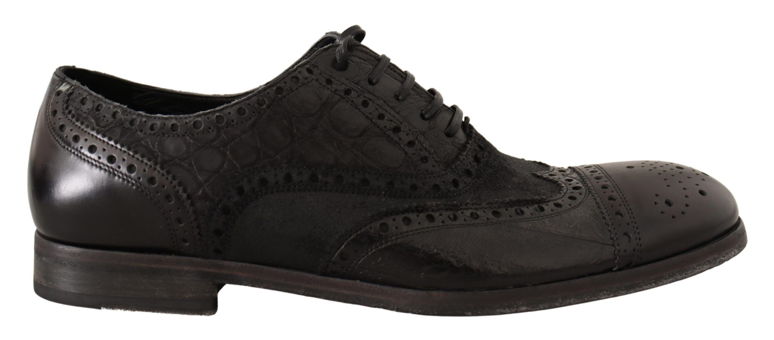Dolce & Gabbana Black Leather Brogue Wing Tip Men Formal Shoes - DEA STILOSA MILANO