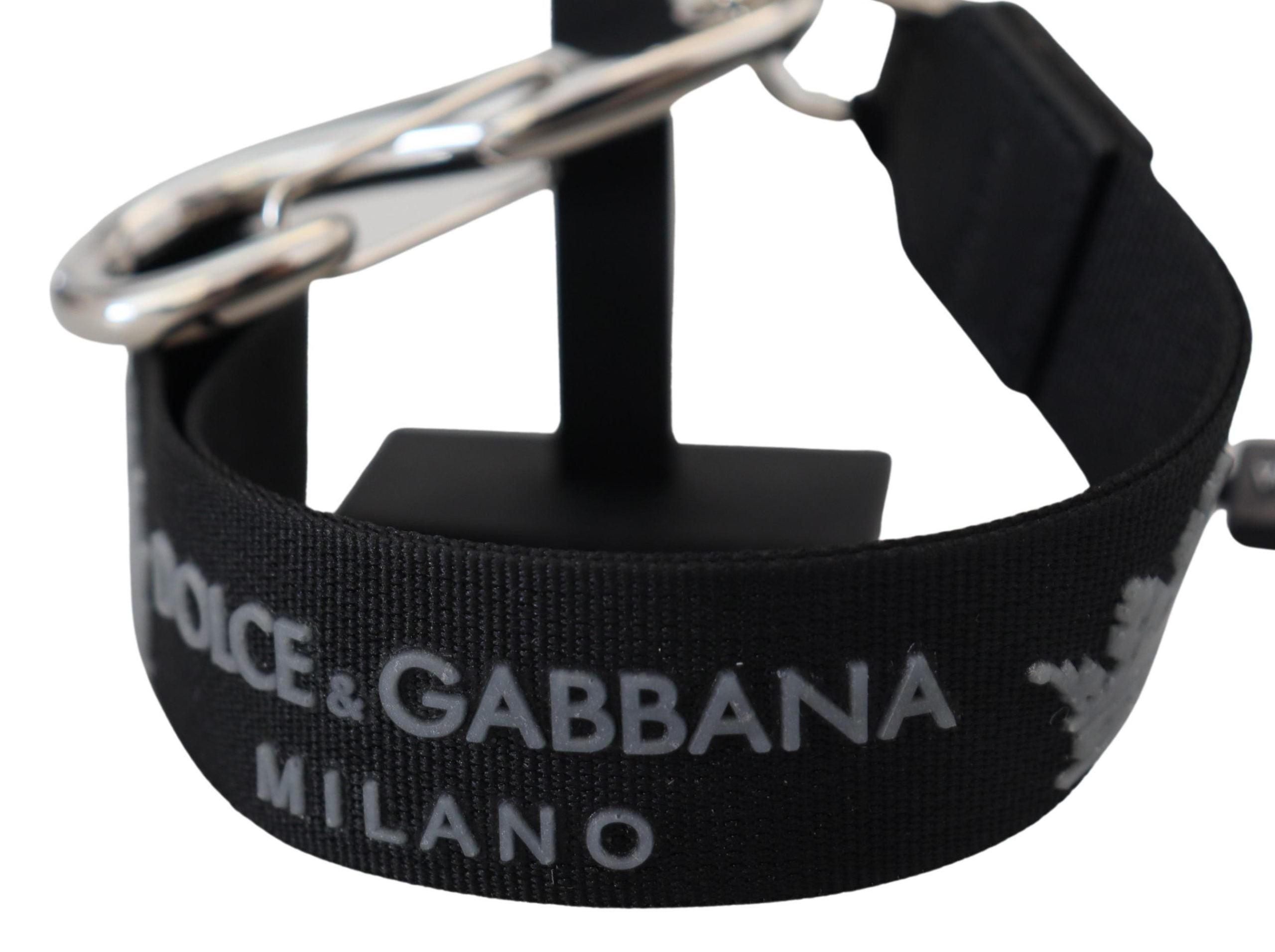 Dolce & Gabbana Black Polyester Logo Silver Tone Brass Keychain - DEA STILOSA MILANO