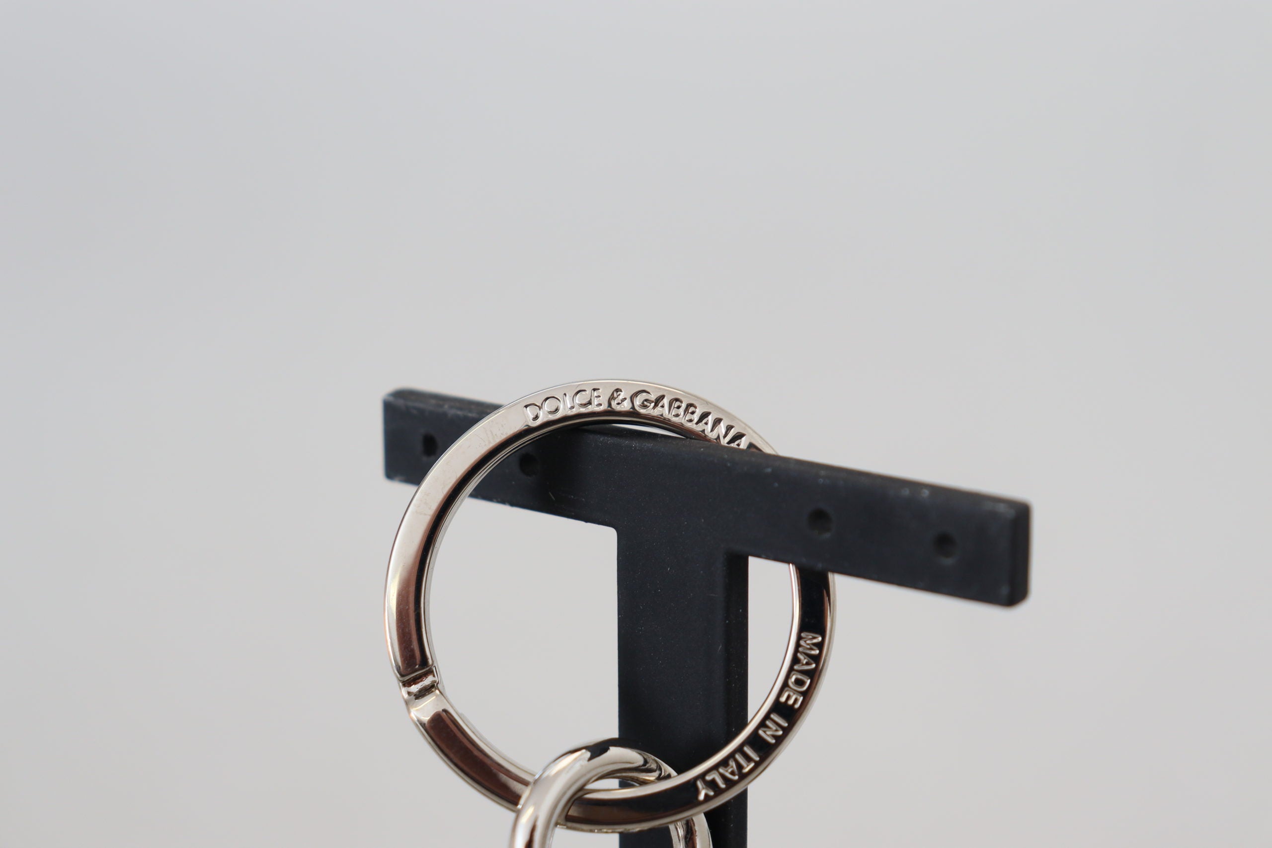 Dolce & Gabbana Black Polyester Logo Silver Tone Brass Keychain - DEA STILOSA MILANO