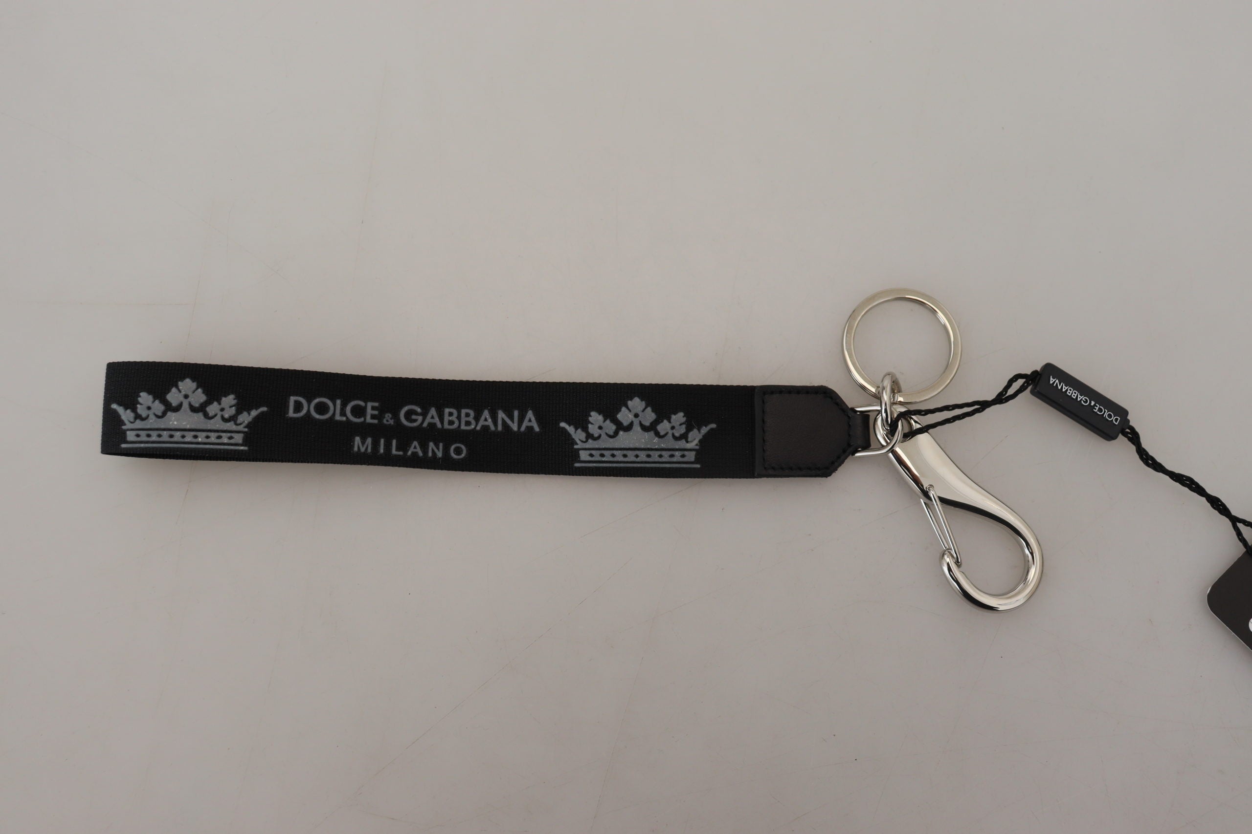 Dolce & Gabbana Black Polyester Logo Silver Tone Brass Keychain - DEA STILOSA MILANO