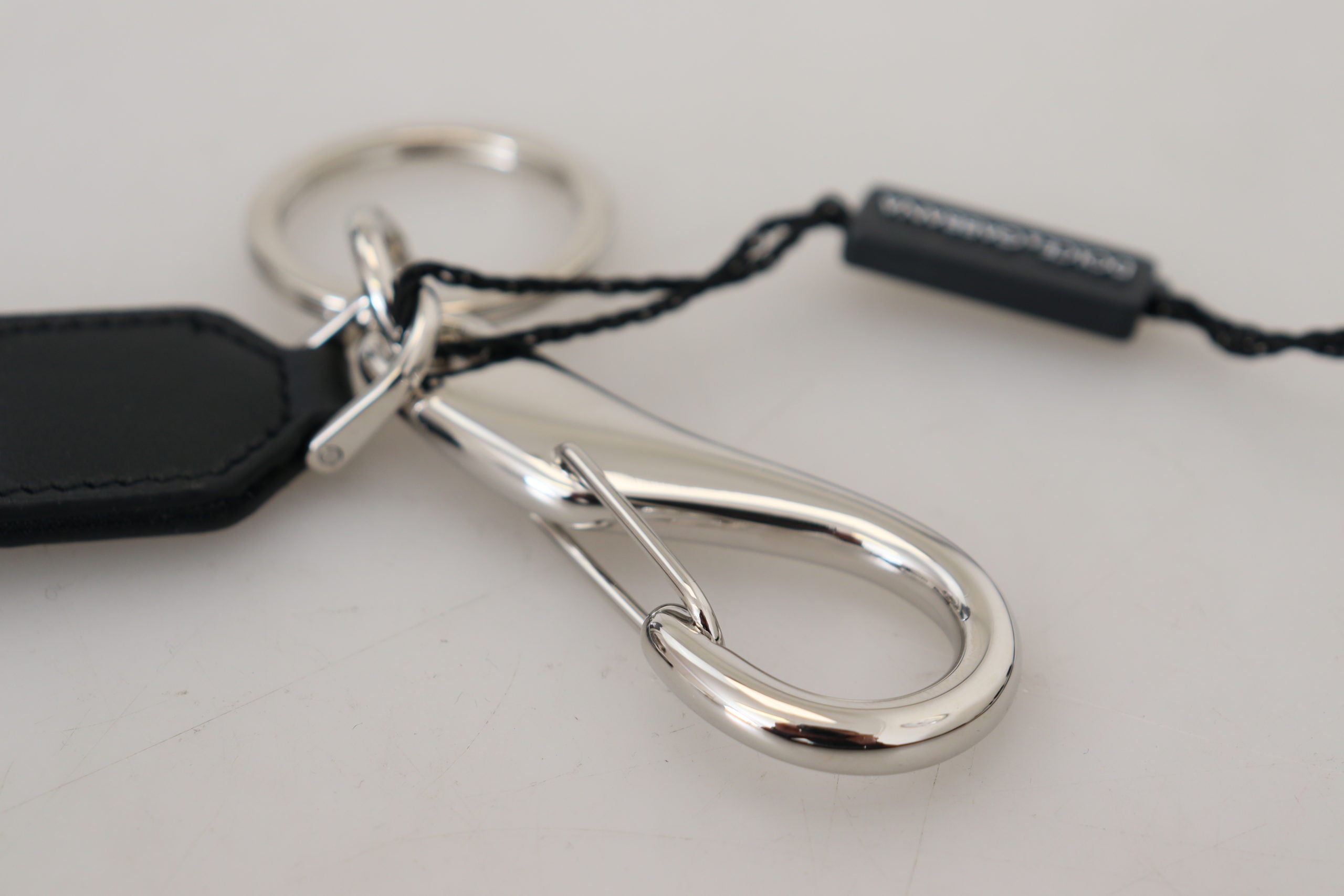 Dolce & Gabbana Black Polyester Logo Silver Tone Brass Keychain - DEA STILOSA MILANO