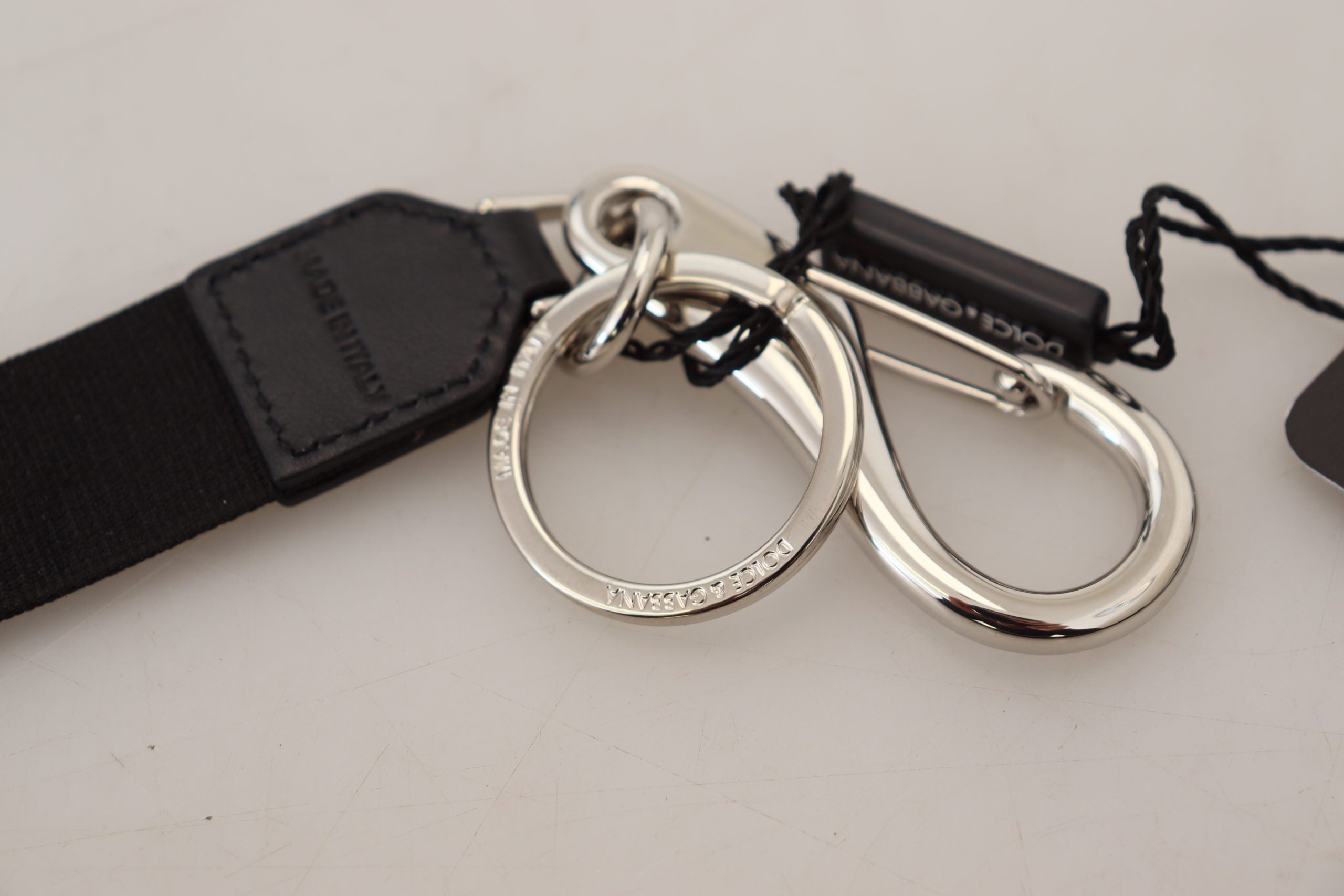 Dolce & Gabbana Black Polyester Logo Silver Tone Brass Keychain - DEA STILOSA MILANO