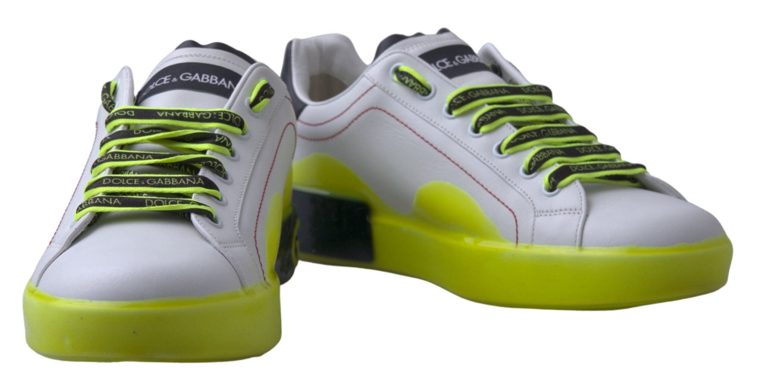 Dolce & Gabbana White Yellow Portofino Leather Sneakers Shoes - DEA STILOSA MILANO