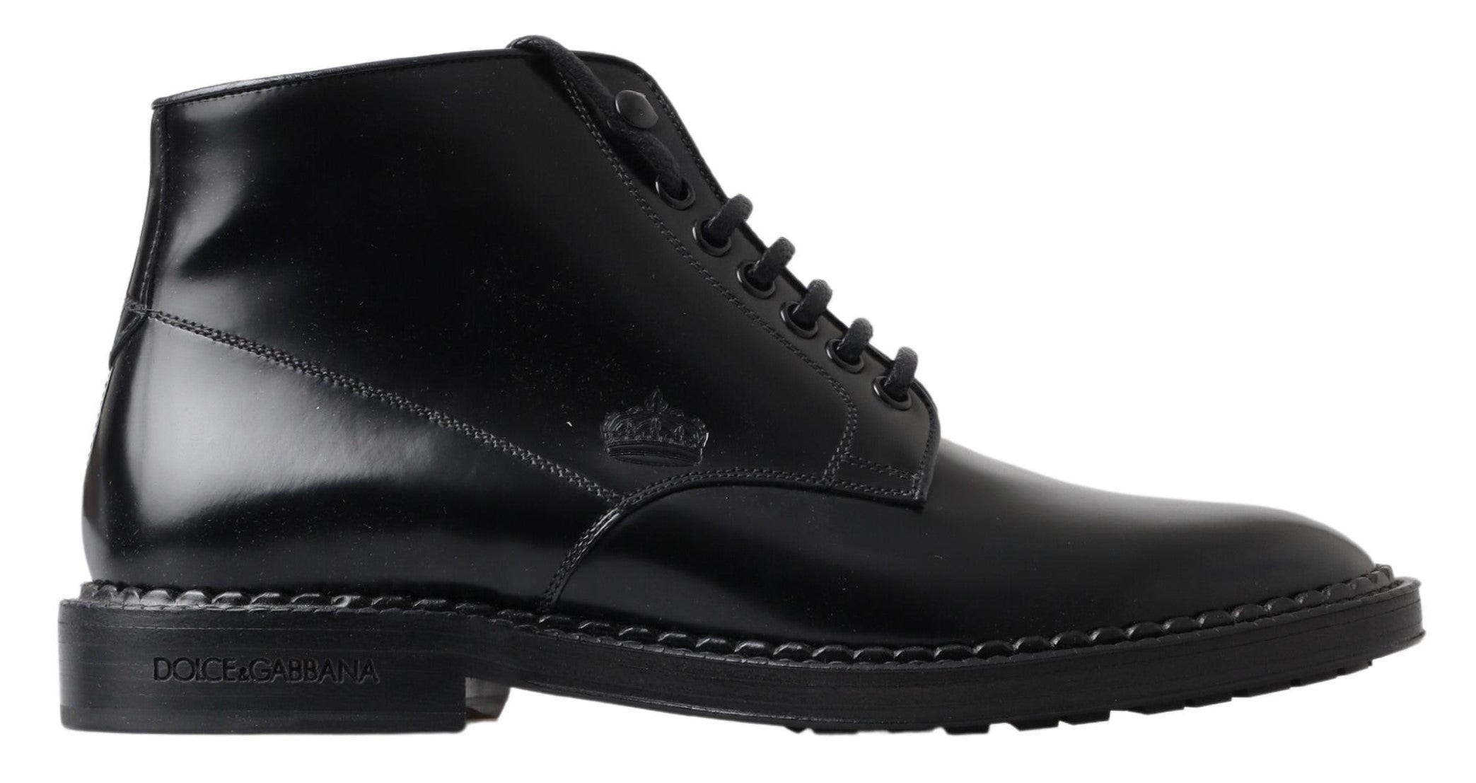 Dolce & Gabbana Black Leather Men Short Boots Lace Up Shoes - DEA STILOSA MILANO