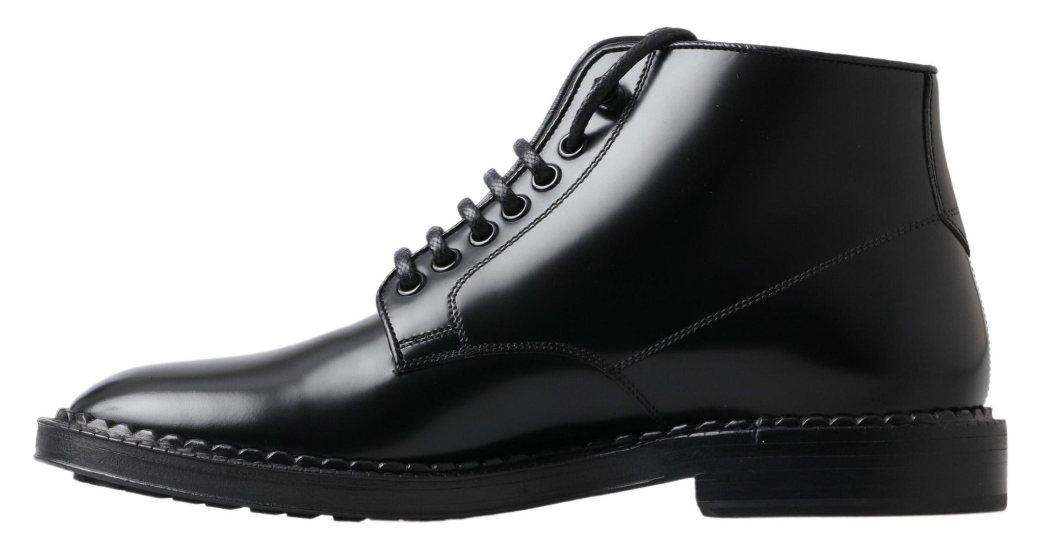 Dolce & Gabbana Black Leather Men Short Boots Lace Up Shoes - DEA STILOSA MILANO