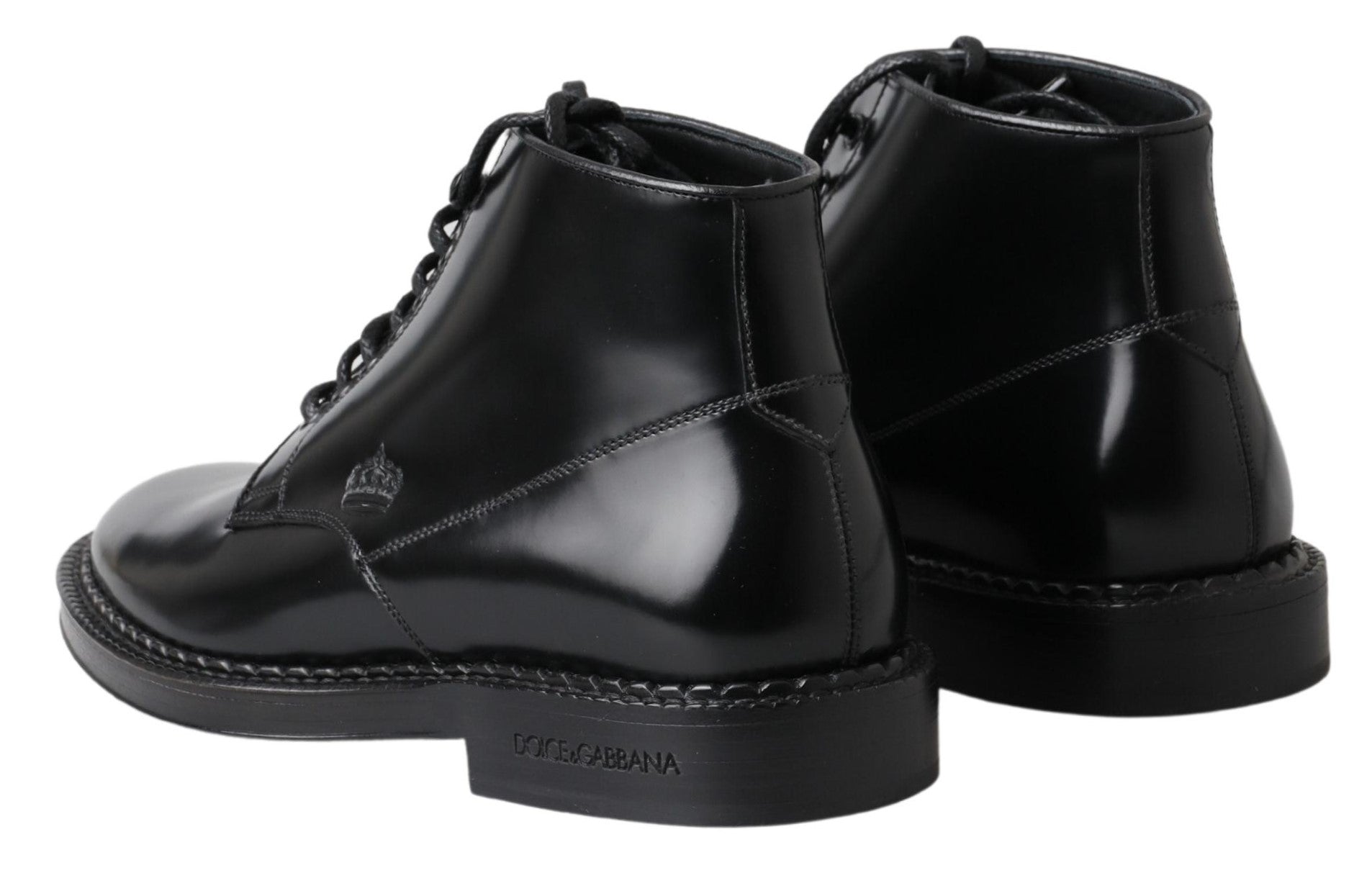 Dolce & Gabbana Black Leather Men Short Boots Lace Up Shoes - DEA STILOSA MILANO