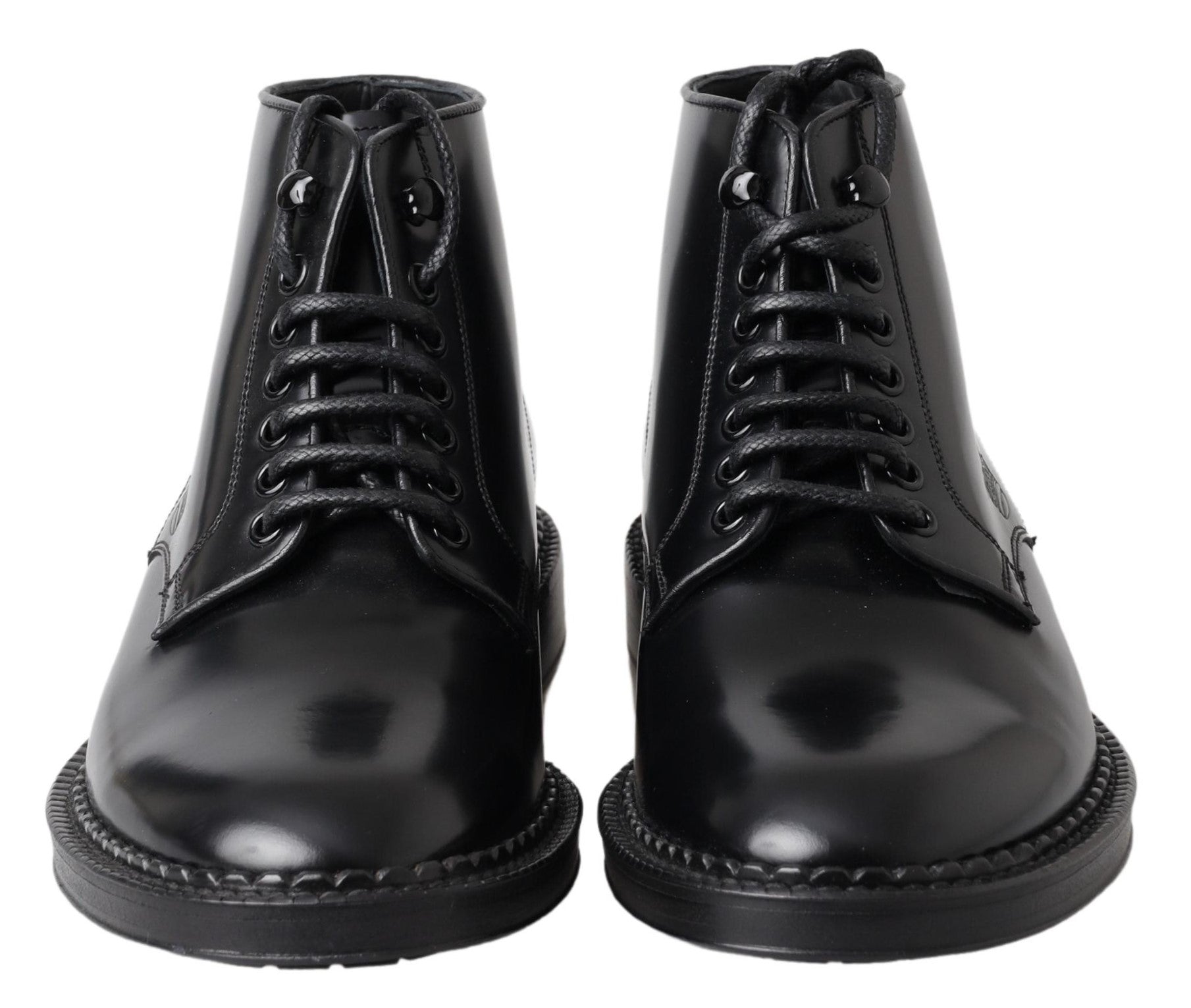Dolce & Gabbana Black Leather Men Short Boots Lace Up Shoes - DEA STILOSA MILANO