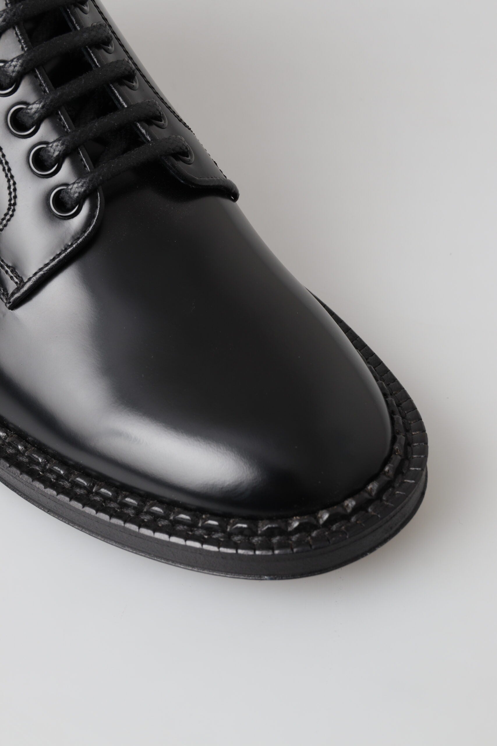 Dolce & Gabbana Black Leather Men Short Boots Lace Up Shoes - DEA STILOSA MILANO
