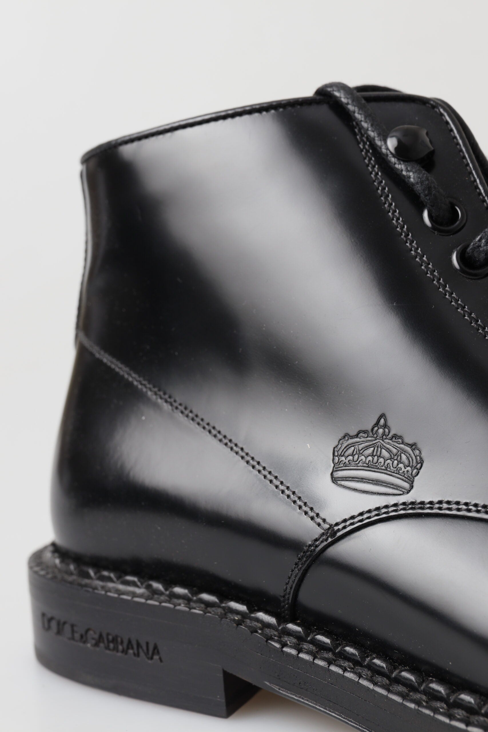 Dolce & Gabbana Black Leather Men Short Boots Lace Up Shoes - DEA STILOSA MILANO