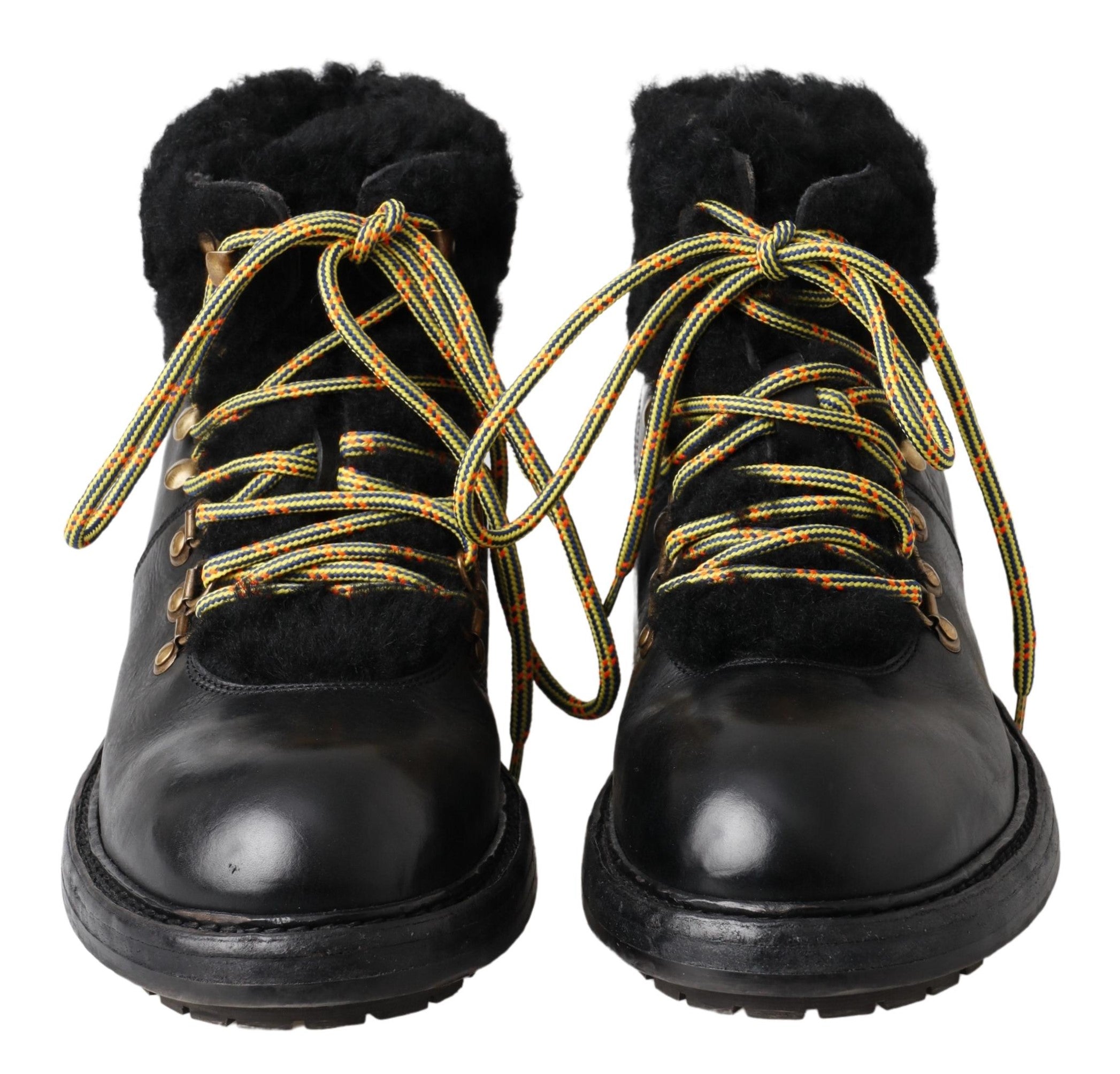 Dolce & Gabbana Black Leather Bernini Shearling Boots Shoes - DEA STILOSA MILANO