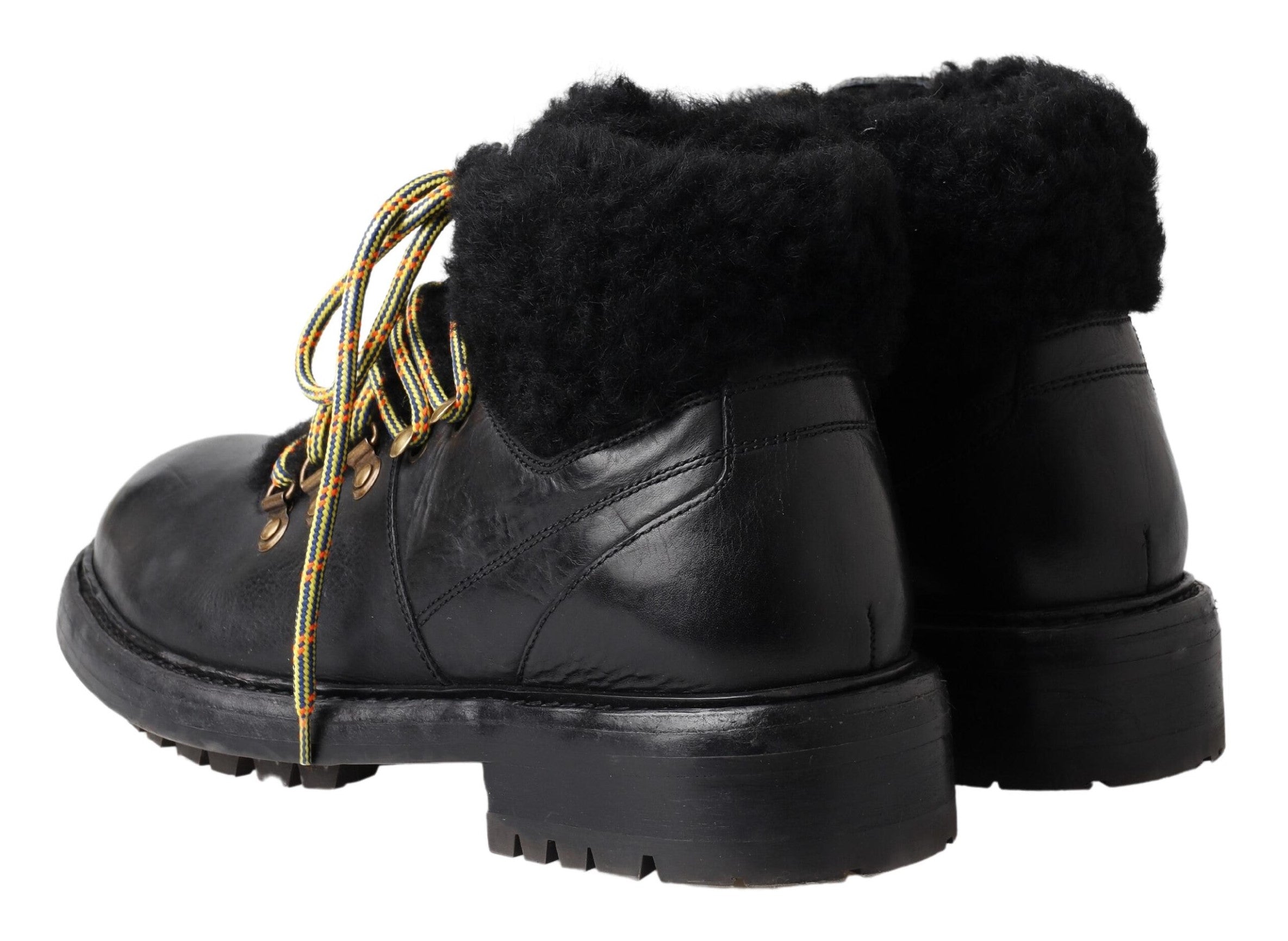 Dolce & Gabbana Black Leather Bernini Shearling Boots Shoes - DEA STILOSA MILANO