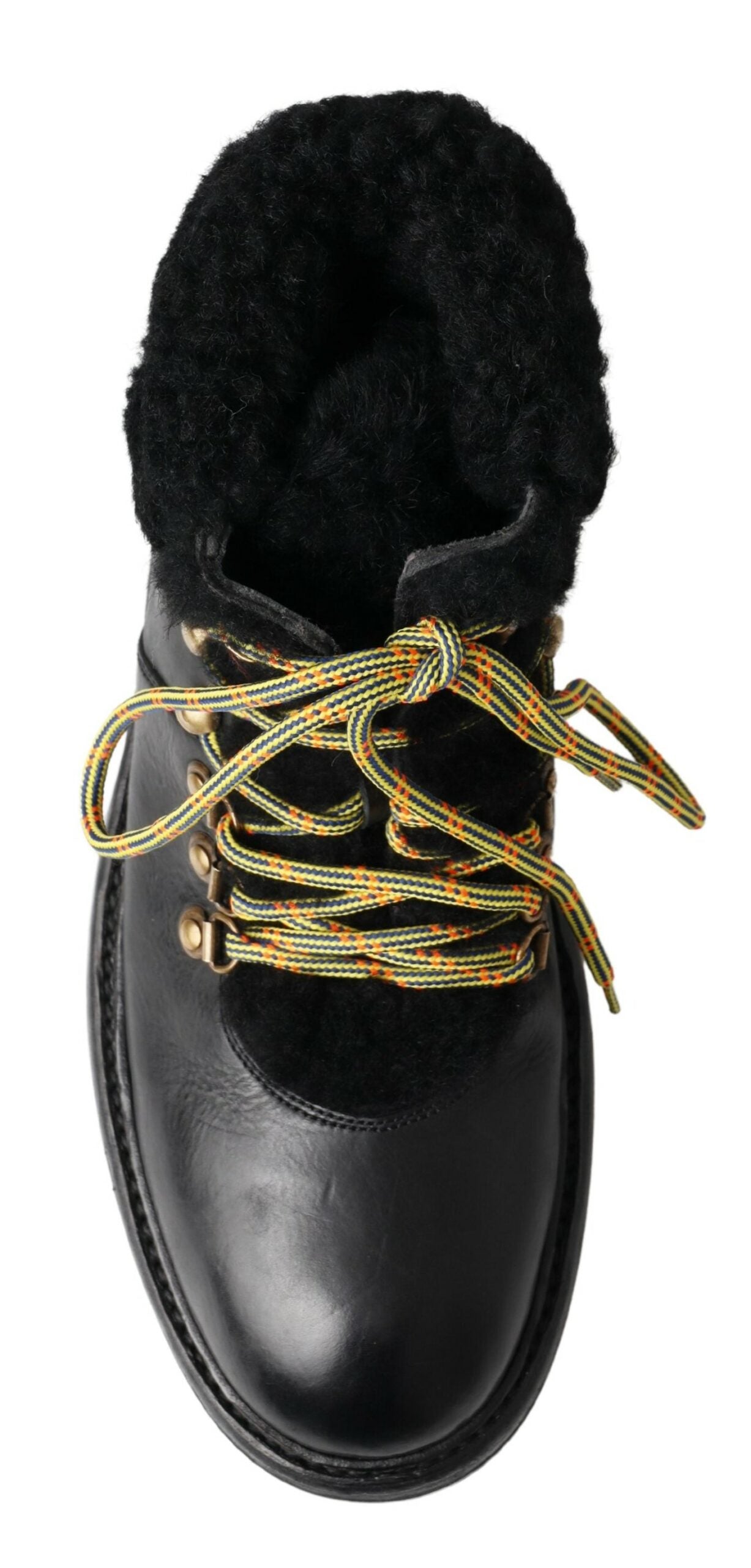 Dolce & Gabbana Black Leather Bernini Shearling Boots Shoes - DEA STILOSA MILANO