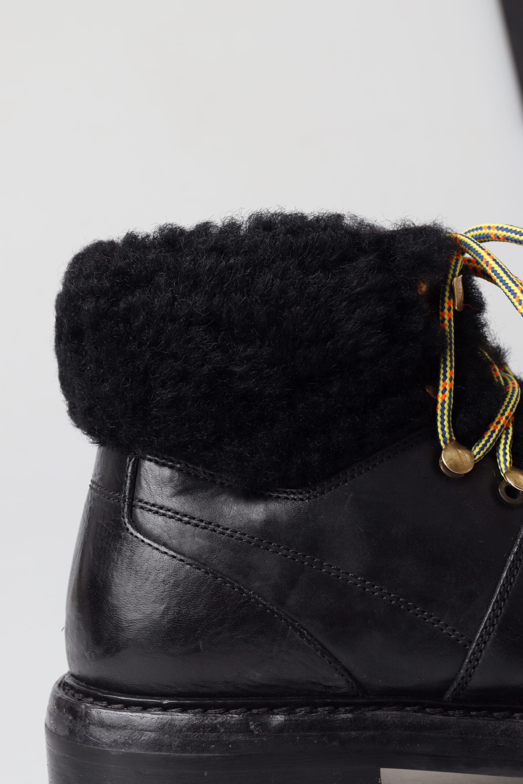 Dolce & Gabbana Black Leather Bernini Shearling Boots Shoes - DEA STILOSA MILANO