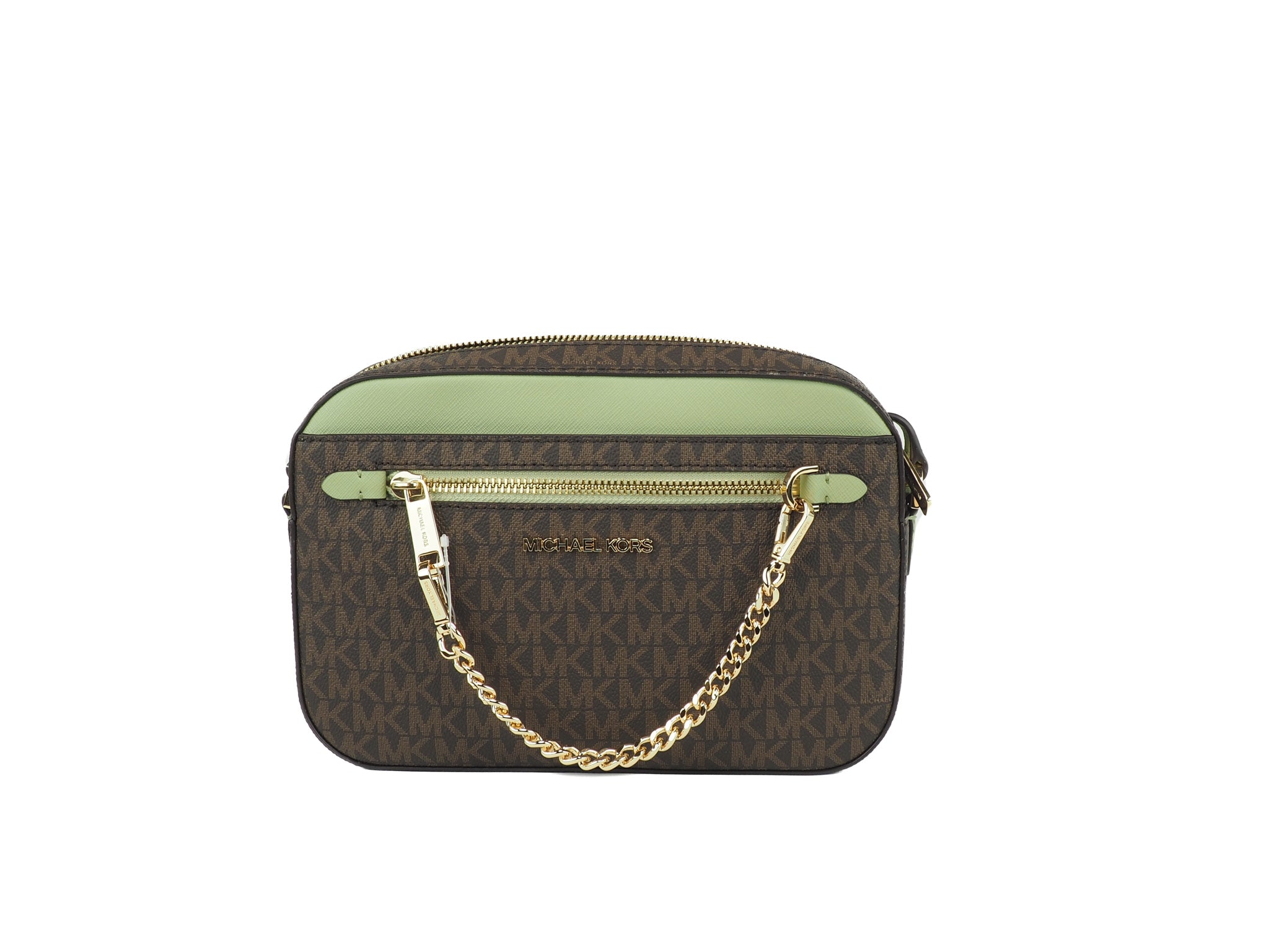 Michael Kors Jet Set Large EW Brown Sage PVC Leather Zip Chain Crossbody Handbag - DEA STILOSA MILANO