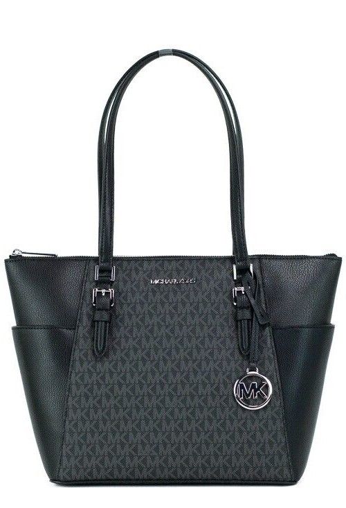 Michael Kors Charlotte Black PVC Leather Large Top Zip Tote Handbag Bag Purse - DEA STILOSA MILANO