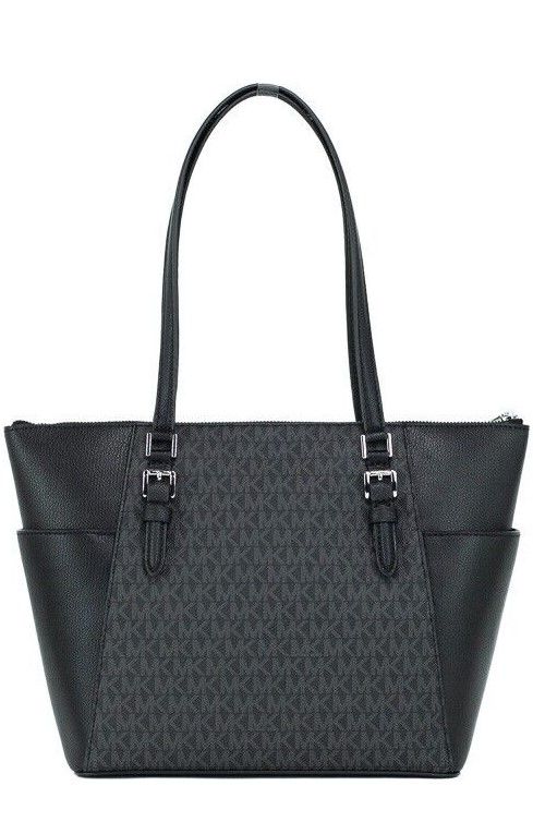 Michael Kors Charlotte Black PVC Leather Large Top Zip Tote Handbag Bag Purse - DEA STILOSA MILANO