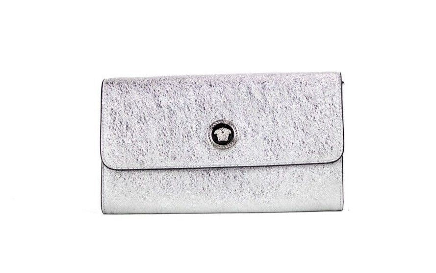 Versace Small Metallic Silver Lamb Leather Medusa Clutch Crossbody Wallet Bag - DEA STILOSA MILANO