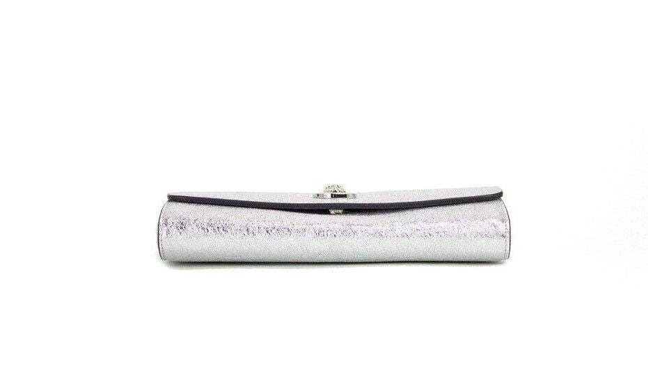 Versace Small Metallic Silver Lamb Leather Medusa Clutch Crossbody Wallet Bag - DEA STILOSA MILANO