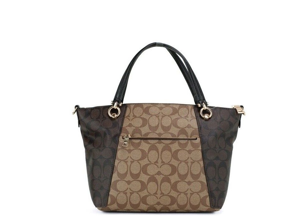 COACH Kacey Khaki Brown Blocked Signature Canvas Top Zip Satchel Handbag - DEA STILOSA MILANO