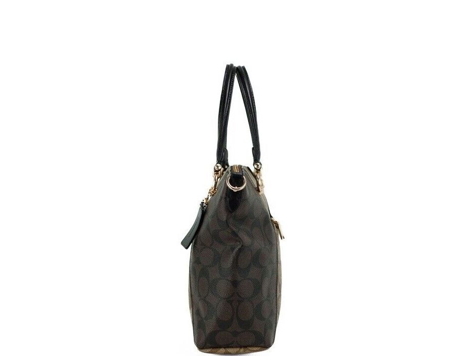 COACH Kacey Khaki Brown Blocked Signature Canvas Top Zip Satchel Handbag - DEA STILOSA MILANO