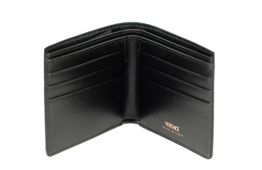 Versace Black Smooth Leather Gold Medusa Head Chain Logo Bifold Organizer Wallet - DEA STILOSA MILANO