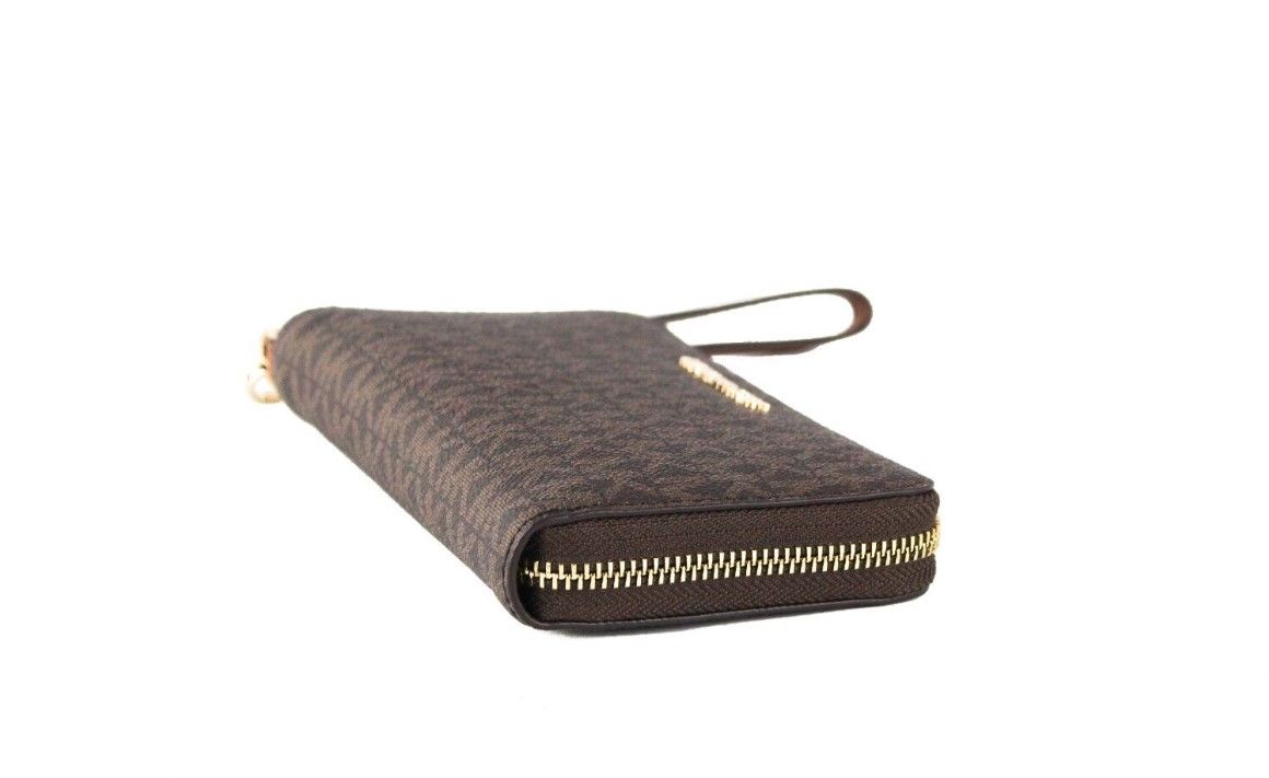 Michael Kors Jet Set Large Brown Signature PVC Flat Multifunction Wrist Wallet - DEA STILOSA MILANO