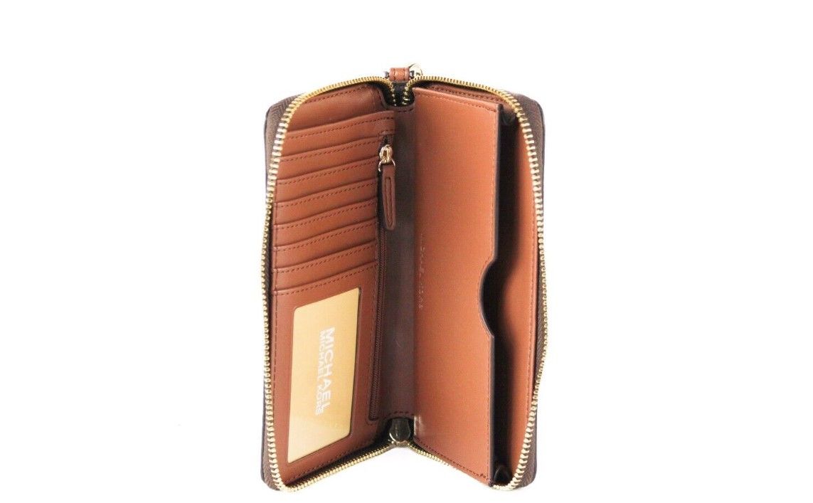 Michael Kors Jet Set Large Brown Signature PVC Flat Multifunction Wrist Wallet - DEA STILOSA MILANO