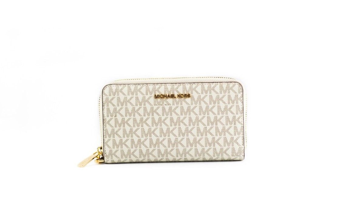 Michael Kors Jet Set Large Vanilla Signature PVC Flat Multifunction Wrist Wallet - DEA STILOSA MILANO