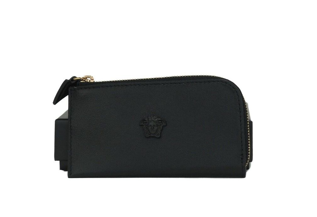 Versace Smooth Leather Matte Medusa Head Organizer Zip Card Case Wallet Black - DEA STILOSA MILANO
