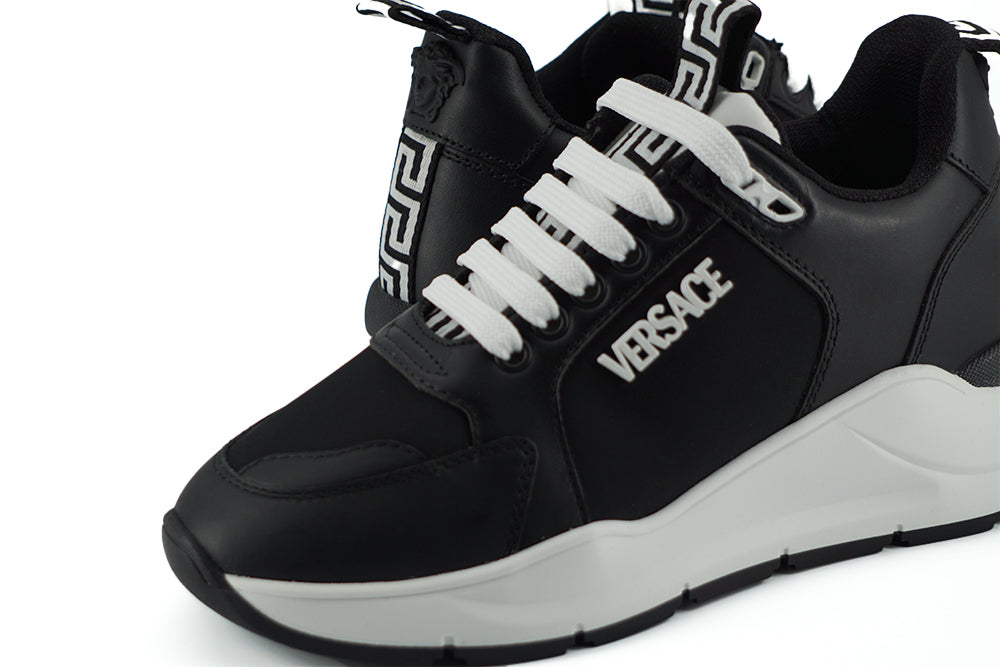 Versace Black and White Calf Leather Sneakers - DEA STILOSA MILANO