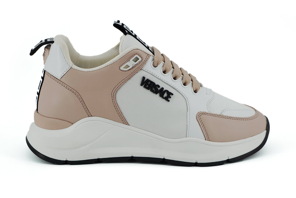 Versace Light Pink and White Calf Leather Sneakers - DEA STILOSA MILANO