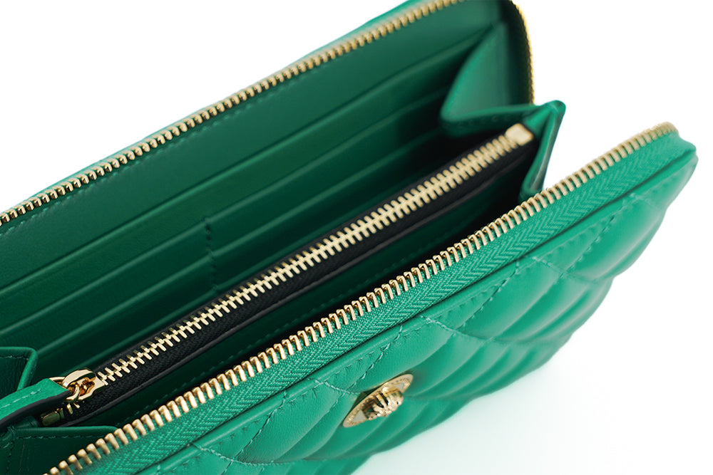 Versace Green Leather Long Zip Around Wallet - DEA STILOSA MILANO
