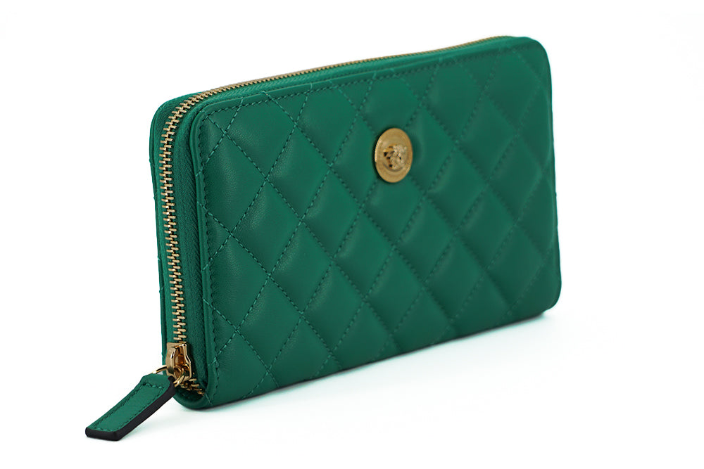 Versace Green Leather Long Zip Around Wallet - DEA STILOSA MILANO