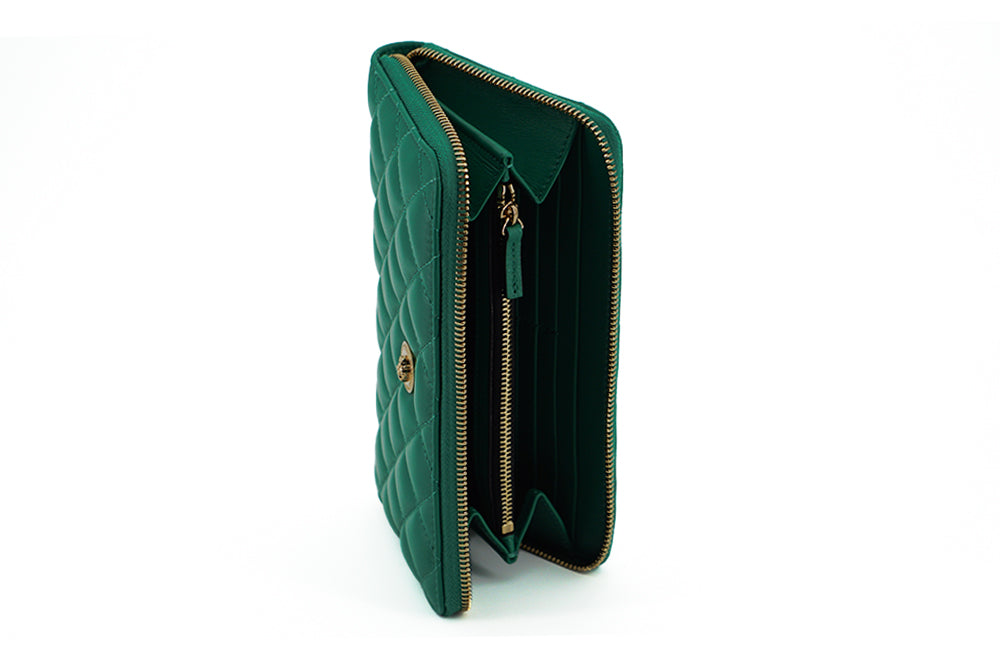 Versace Green Leather Long Zip Around Wallet - DEA STILOSA MILANO