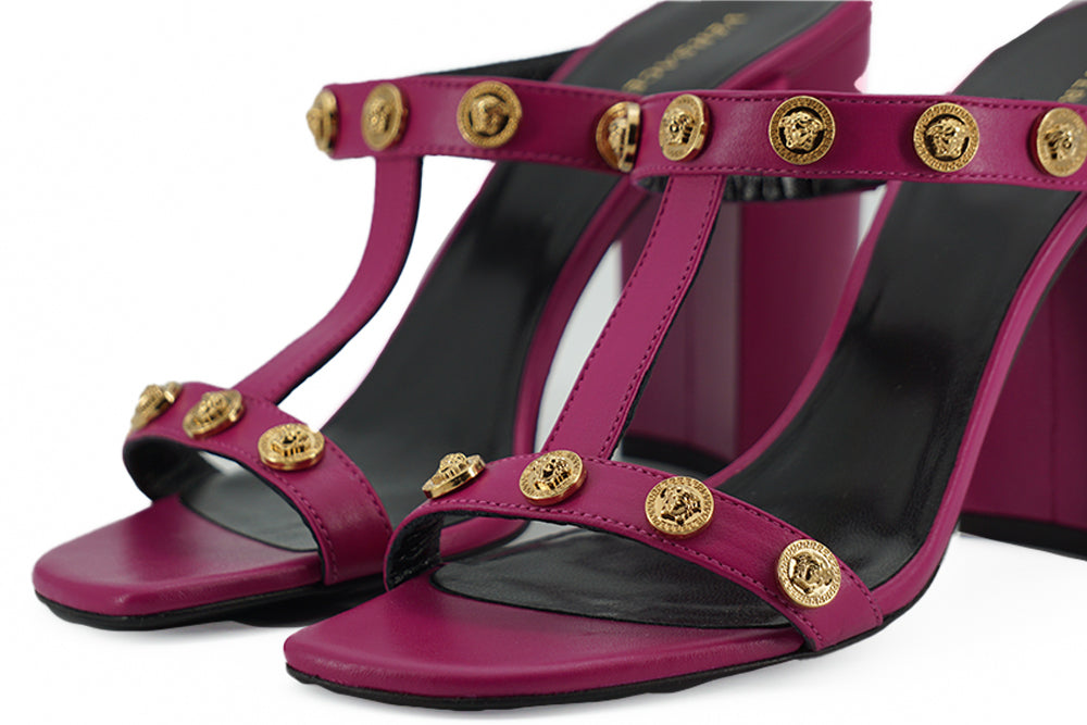 Versace Purple Calf Leather High Heel Sandals - DEA STILOSA MILANO