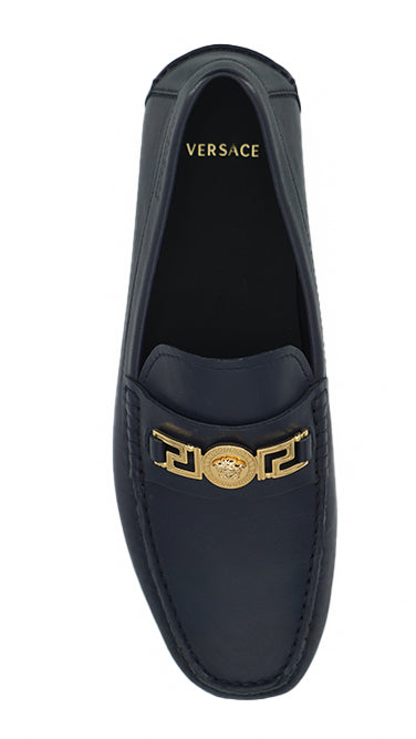 Versace Navy Blue Calf Leather Loafers Shoes - DEA STILOSA MILANO