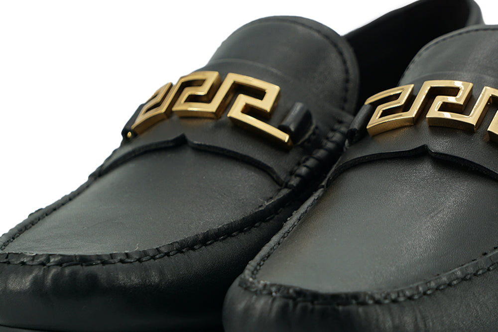 Versace Black Calf Leather Loafers Shoes - DEA STILOSA MILANO