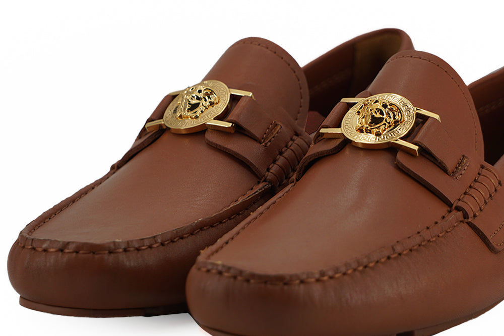 Versace Natural Brown Calf Leather Loafers Shoes - DEA STILOSA MILANO