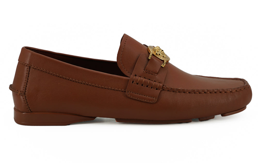 Versace Natural Brown Calf Leather Loafers Shoes - DEA STILOSA MILANO