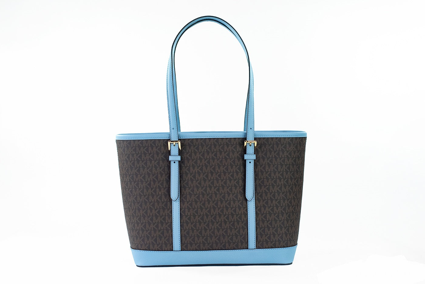 Michael Kors Jet Set Travel Small Pale Blue Brown PVC Shoulder Tote Bag Purse - DEA STILOSA MILANO
