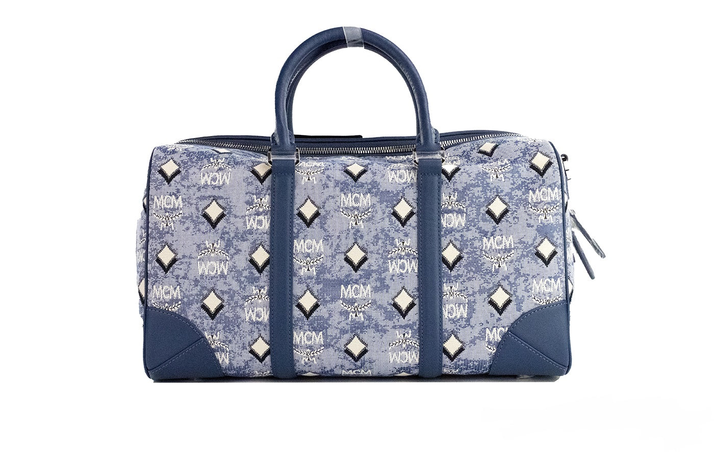 MCM Boston Medium Blue Vintage Denim Fabric Duffle Bag Crossbody Bag Purse - DEA STILOSA MILANO