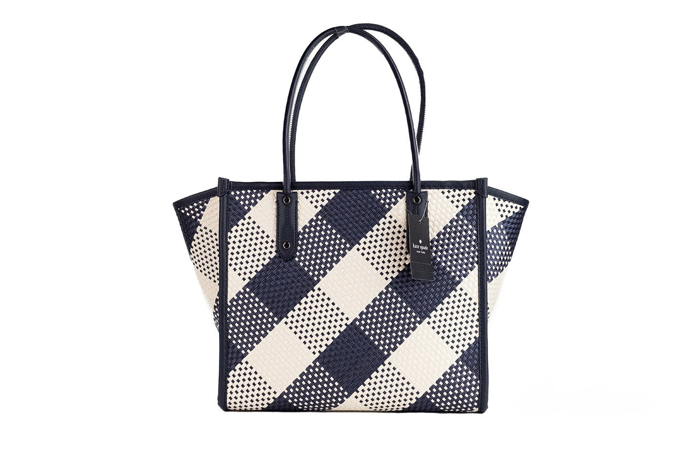 Kate Spade Ella Gingham Blazer Blue Oversized Woven Shoulder Tote Bag Purse - DEA STILOSA MILANO