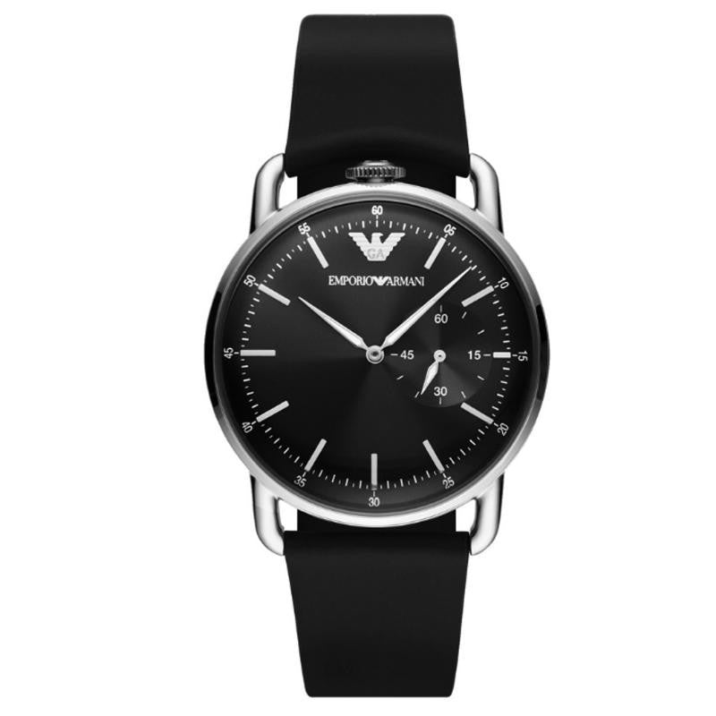 Emporio Armani Black Leather and Steel Analog Watch - DEA STILOSA MILANO