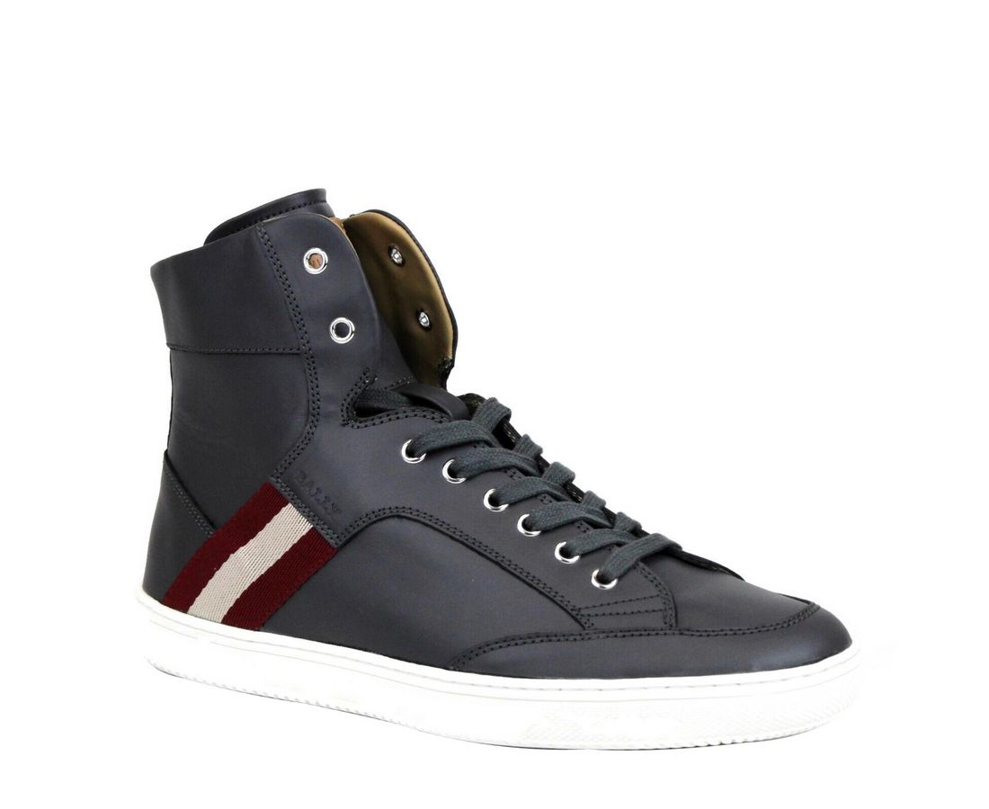 Bally Dark Grey Calf Leather Hi Top Sneaker With Red Beige - DEA STILOSA MILANO