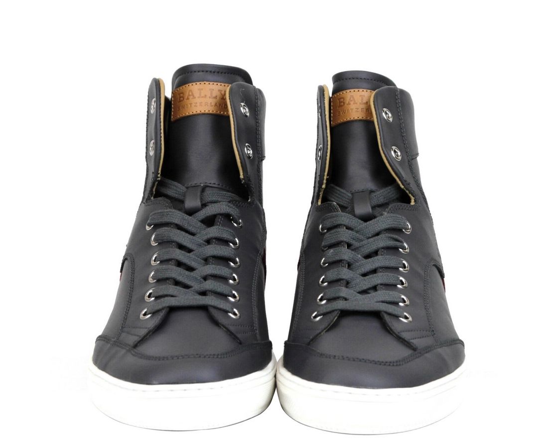 Bally Dark Grey Calf Leather Hi Top Sneaker With Red Beige - DEA STILOSA MILANO