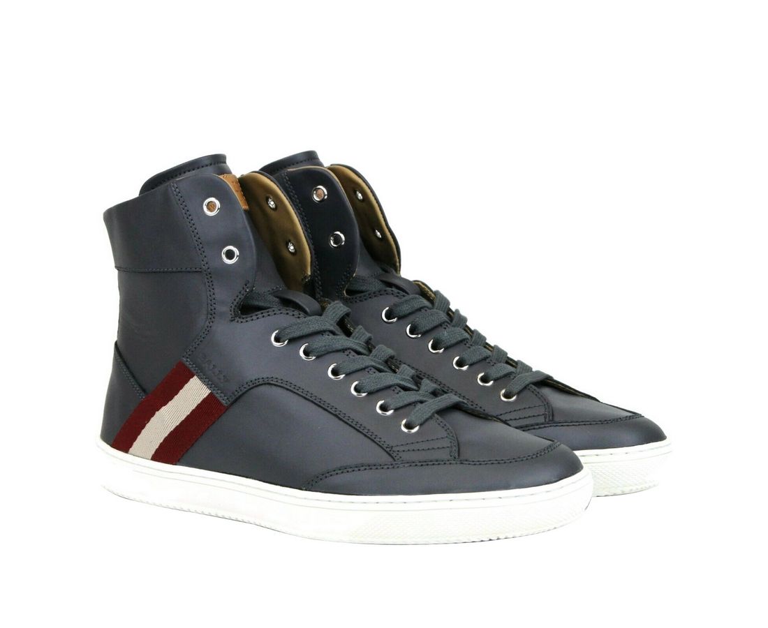 Bally Dark Grey Calf Leather Hi Top Sneaker With Red Beige - DEA STILOSA MILANO
